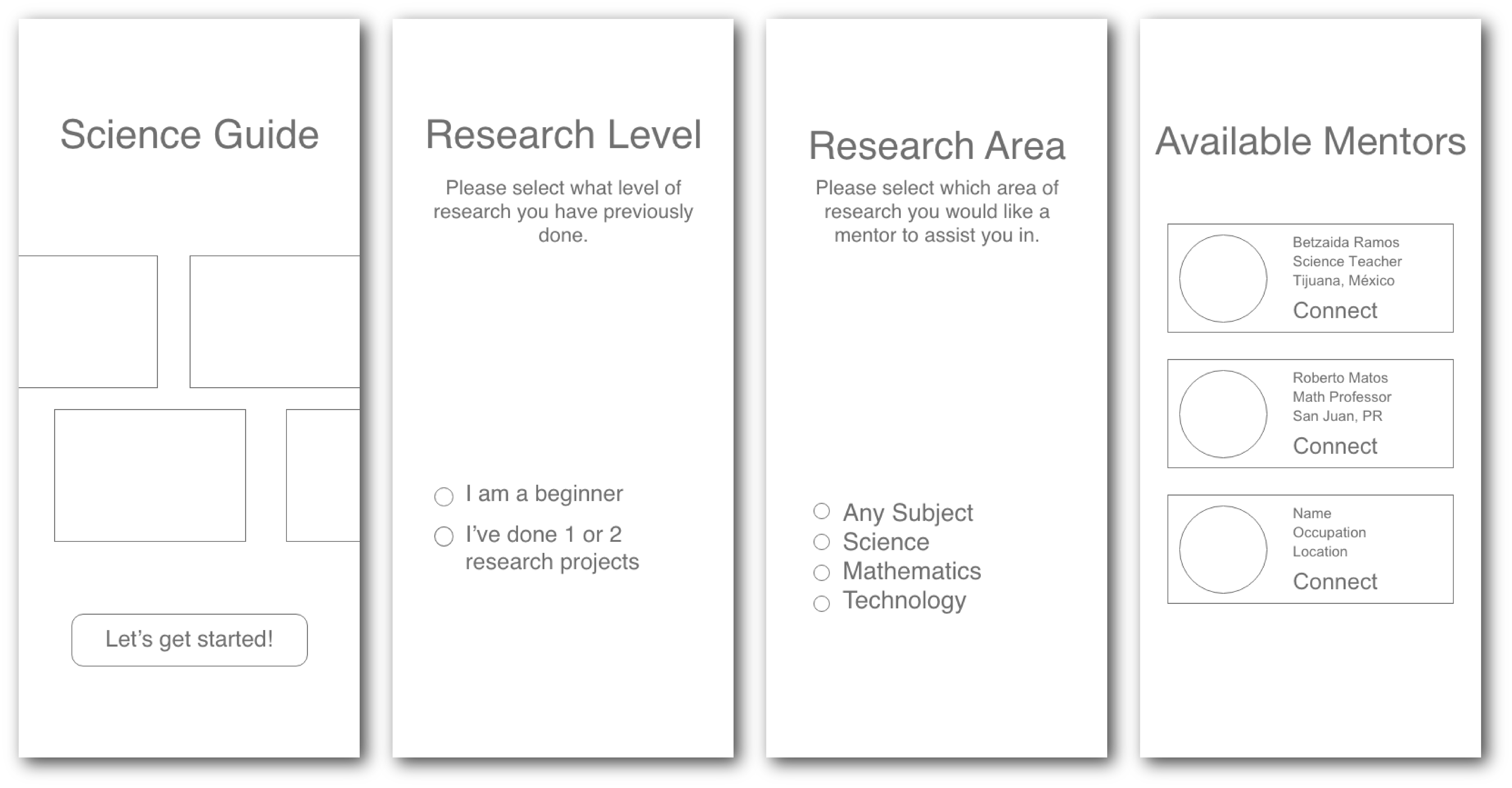 My Science Guide Wireframes